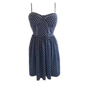 American Rag Retro Polka Dot Spaghetti Strap Mini Sundress Blue Large